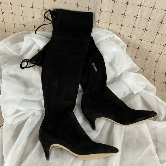 🧸HP🧸 Sam Edelman “Kristie” Over the Knee Boots Black Faux Suede Sz 7 NWOB - Picture 2 of 13